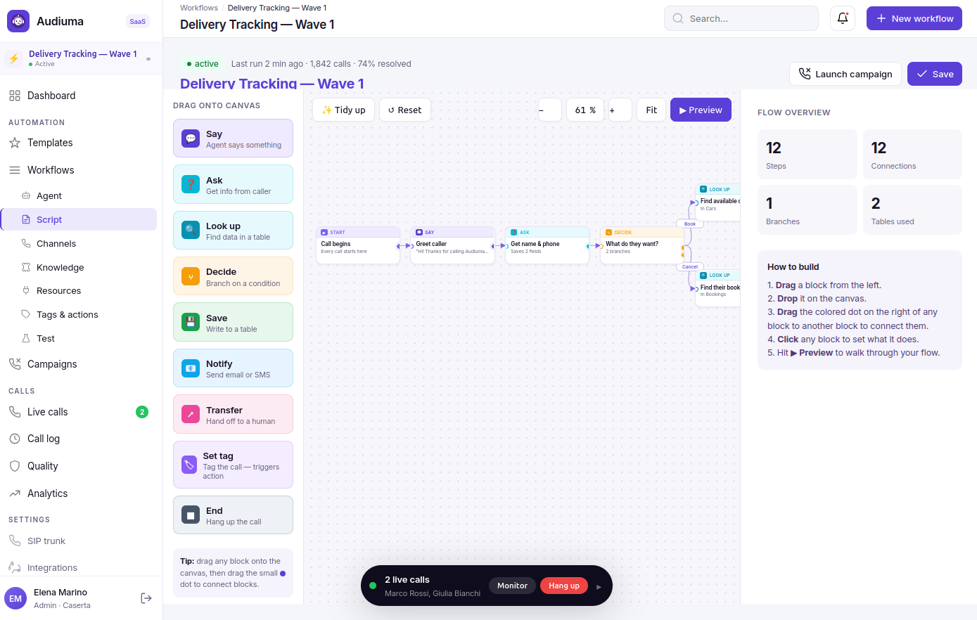 The Audiuma workflow builder